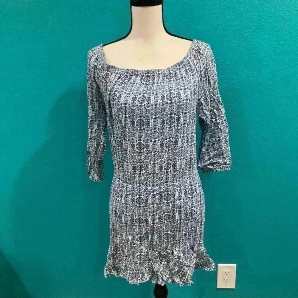 Soft joie blue patterned off the shoulder dress in size small